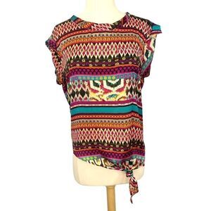 Hale Bob Anthropologie Blouse Sleeveless Top Multicolor Boho Size S Asymmetric